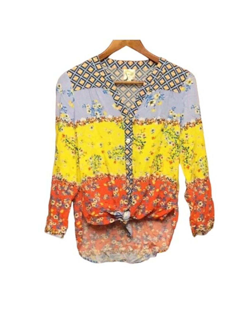 Fig and Flower Anthropologie Multi Pattern Button Front Shirt Top Size PM Boho